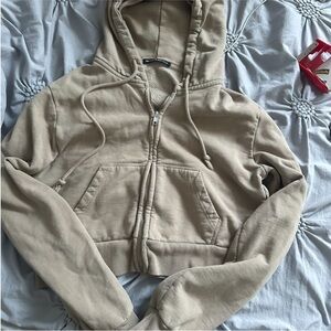 Brandy Melville Beige Zip-Up Hoodie